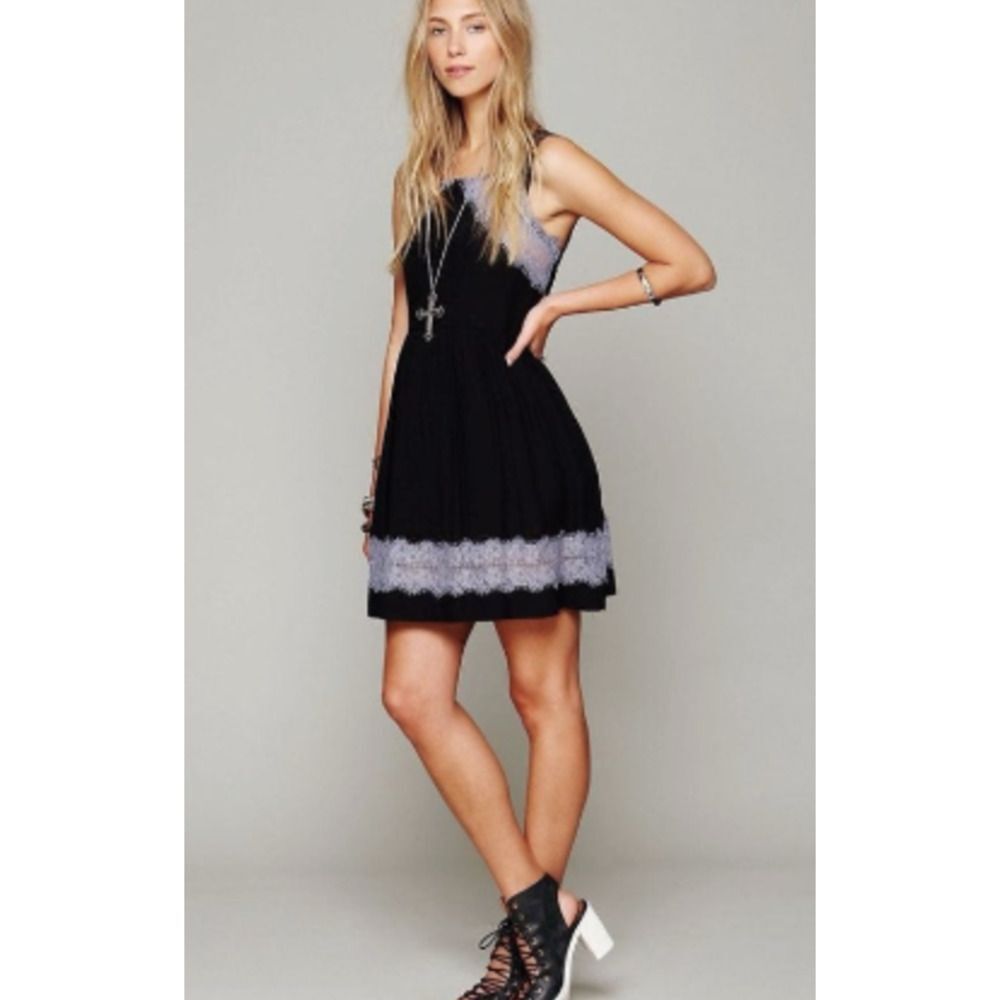 Free People Women's Black Georgia Lavender Lace Sleeveless Dress Size 0